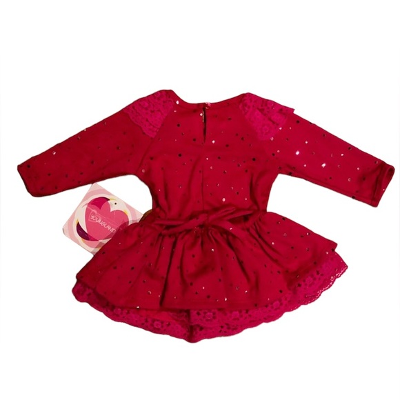 Pink long sleeve dress with silver dots & bow, 6-9 months - Picture 4 of 7